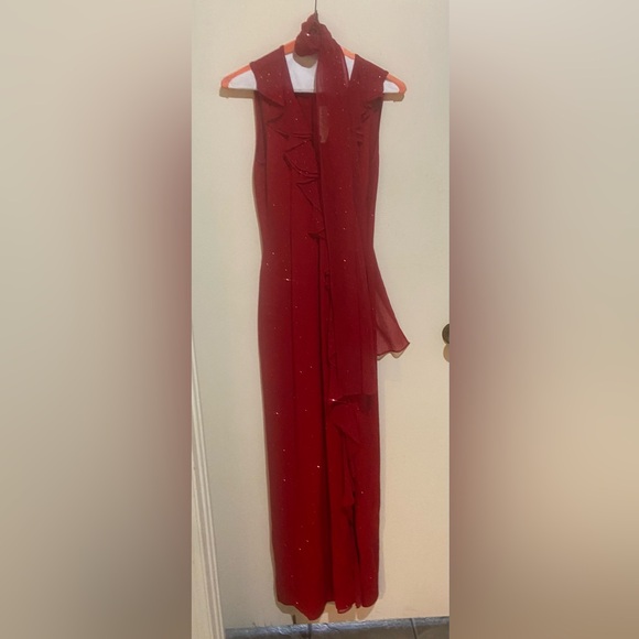 St. John Evening By Marie Gray Santana Long Dress with Paillettes and Scarf - Picture 7 of 15